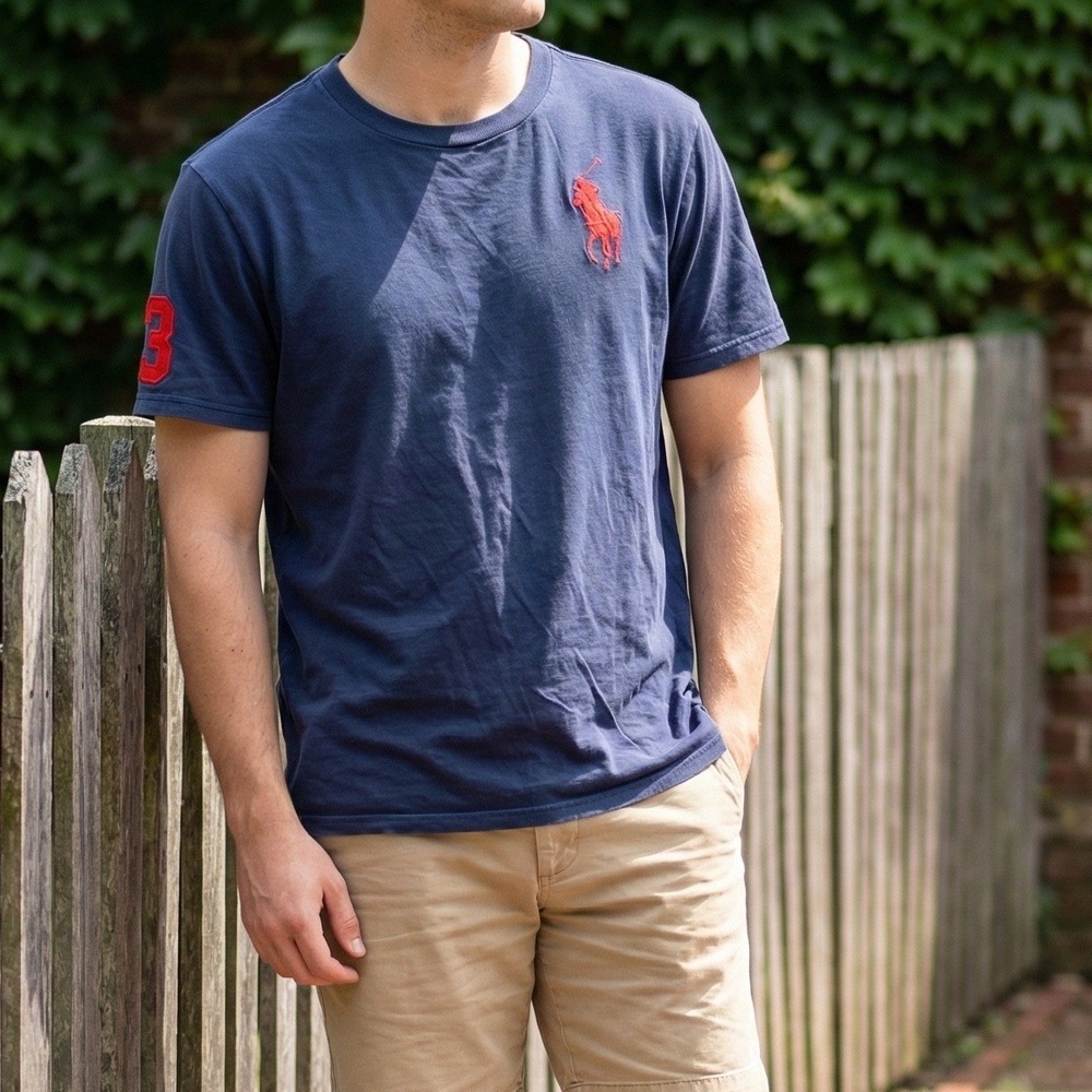 Polo‎ Ralph Lauren T-Shirt Mens XL Navy Blue Big Pony Embroidery FLAWED